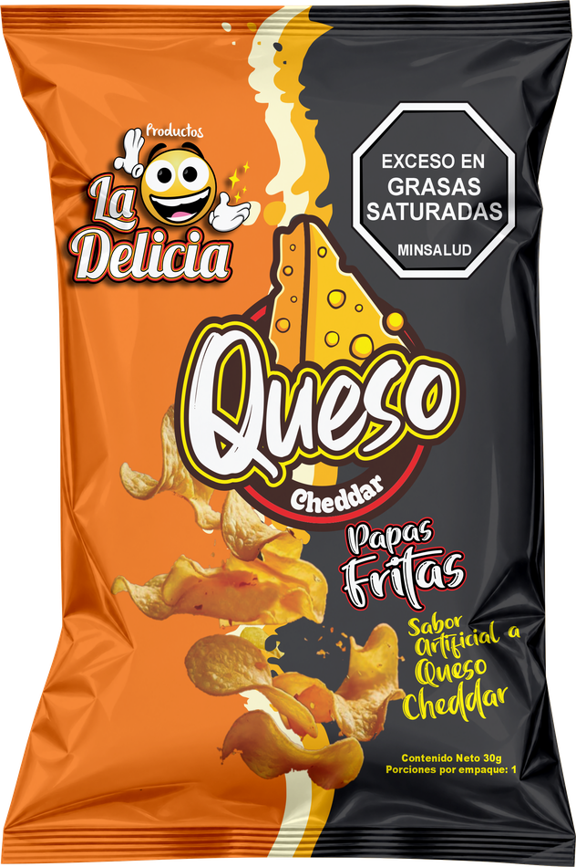 La Delicia Queso Cheddar, frente del empaque